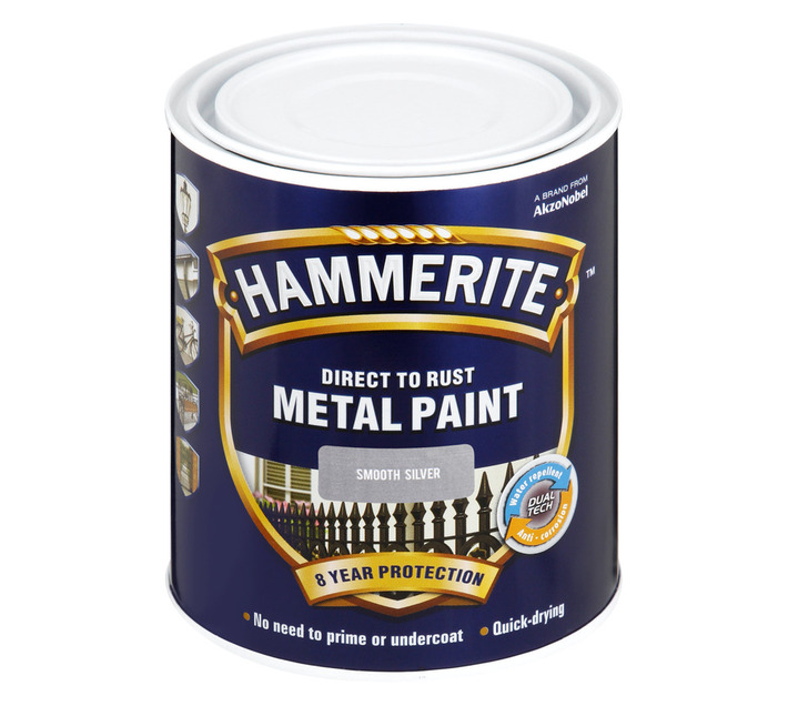 Hammerite Direct to Rust Smooth Metal Paint Silver L Builders