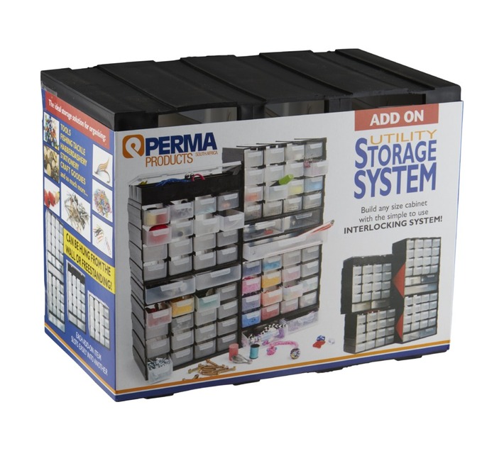 Perma 16 Drawer Utility Box - Black/Clear (240 x 140 x 186mm) Builders