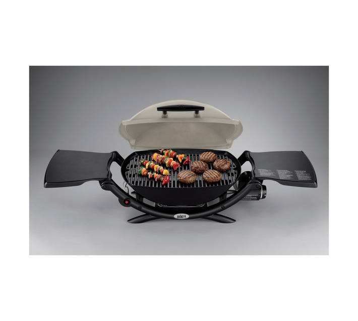 Weber Q2000 Gas Grill Cream White with Folding Side Tables