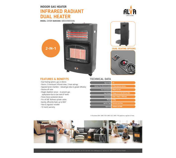 Alva Dual Infrared Radiant Gas and Electric Indoor Heater GH309