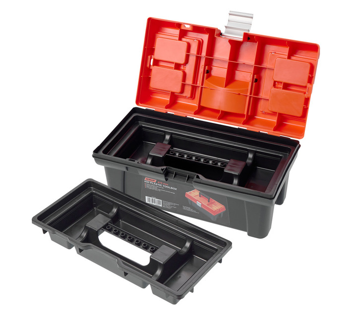 Grip Heavy Duty Plastic Tool Box Black and Orange 415 mm Builders